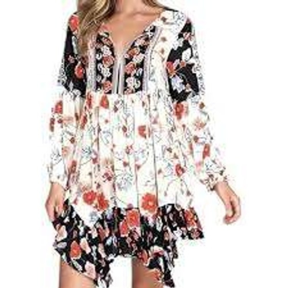 Patrons of Peace Womens Floral Babydoll Mini Dress Boho Festival Cottage